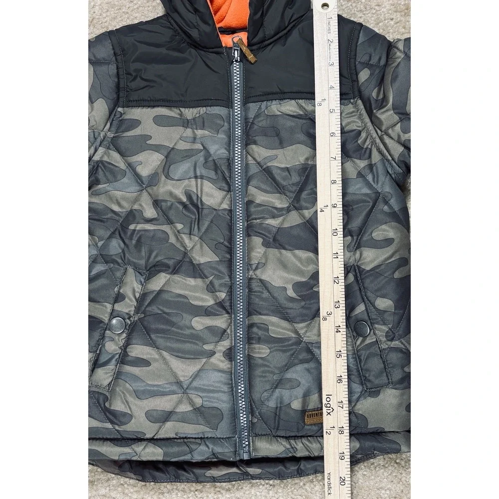 Carters Toddler Boys Camo Puffer Jacket Orange Lined Hooded Coat Green M 5/6 NWT